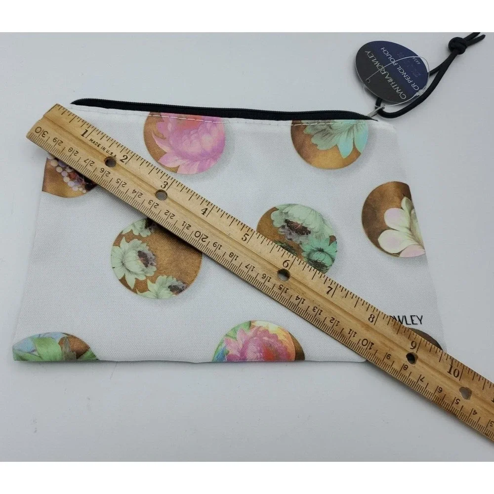 Cynthia‎ Rowley Makeup Bag White Floral Dots Clutch Cosmetic Pencil Pouch